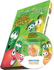 great gift idea for kids Veggie Tales Silly Songs Personalized CD & Gift Basket 